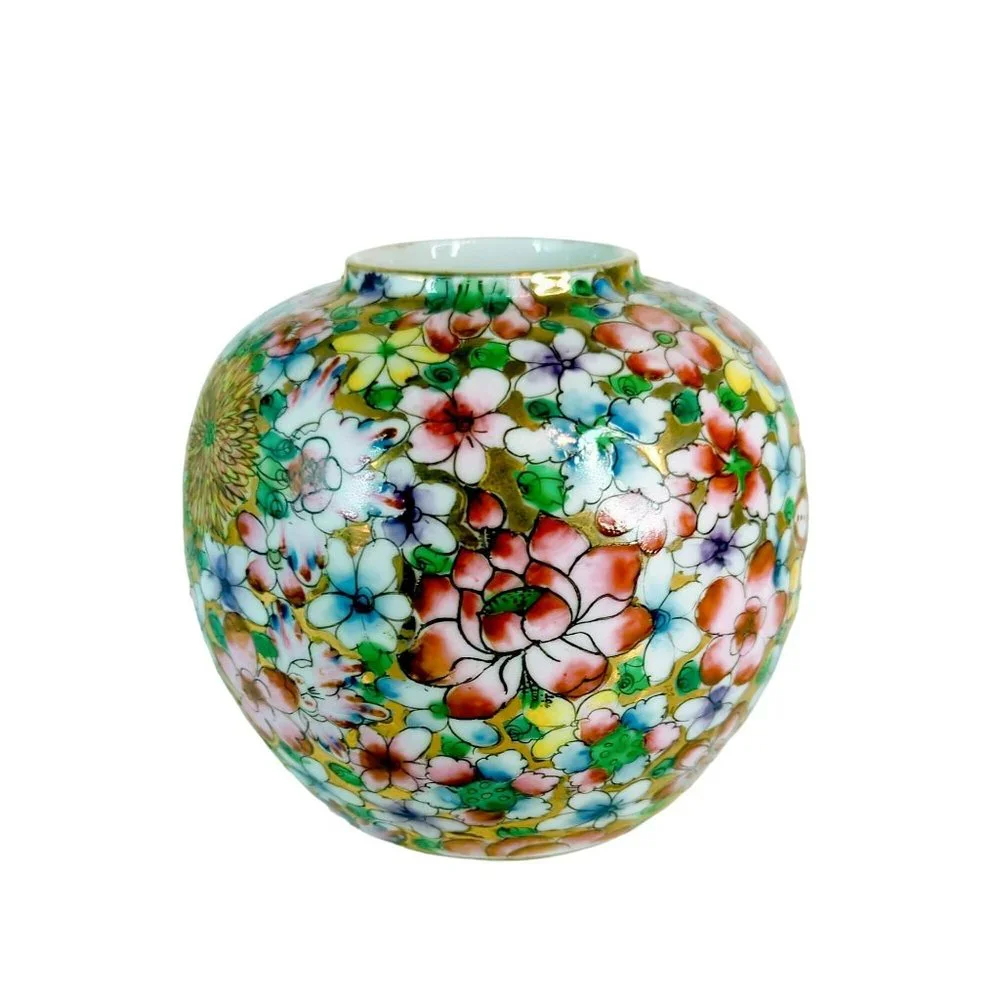 Vintage Chinese Kangxi Nian Zhi 1970s Floral Cloisonne Ginger Jar Vase